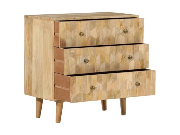 Schubladenschrank 70x35x70 cm Massivholz Mango Kommode mit 3 Schubladen Retro-Stil, Wandhalterung enthalten, vielseitige Ablage, individuelle Maserung, solide Verarbeitung