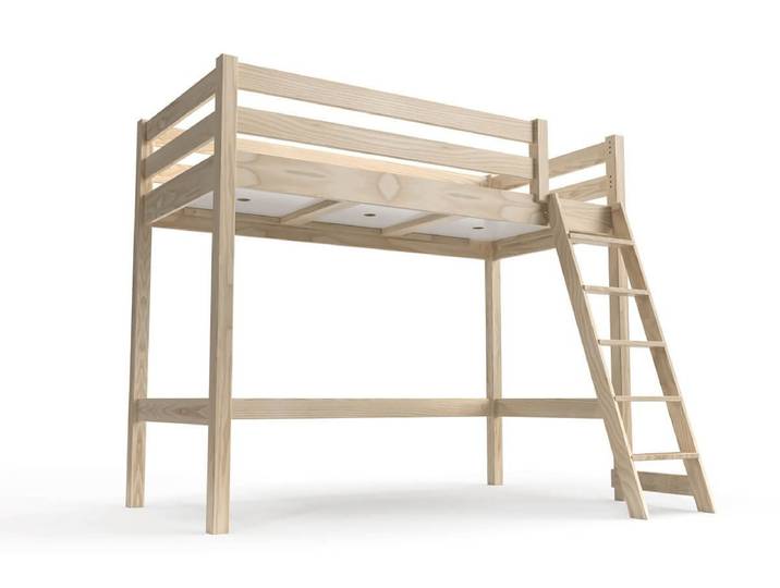 Lit mi-hauteur 90x200 bois ABC avec échelle inclinée 90x200 Vernis Naturel