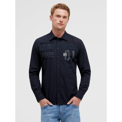 Langarmhemd CAMP DAVID, Herren, Gr. XL, Normalgrößen, schwarz (blau concrete), Web, Material: 100% Baumwolle, figurbetont normal, 1-Knopf-Manschette, Hemden, mit Karo-Struktur