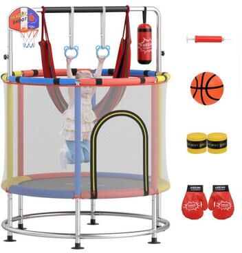 "Costway 55"" Kids Trampoline Gift for for 3-6 Years Old Boys and Girls-Red"