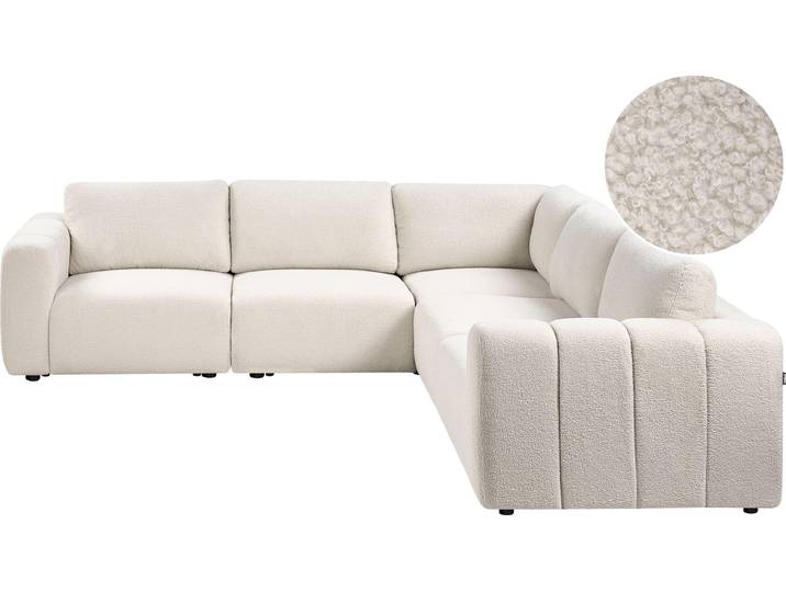 BELIANI 5-Sitzer Ecksofa Links Cremeweiß Bouclé Gepolstert mit Losen Rückenkissen Modular Modernes Design Modulsofa Wohnlandschaft Wohnecke Sofaecke