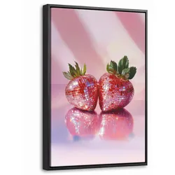 LEINWAND Bilder mit Rahmen - Disco - Obst - Glitzer - Erdbeere - 20x30