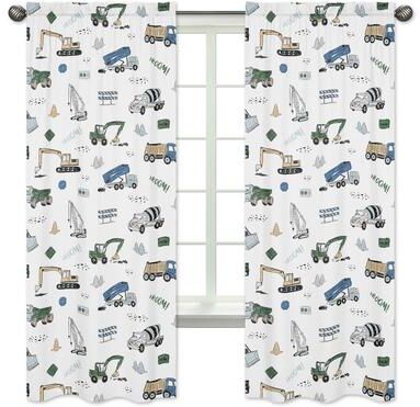 Sweet Jojo Designs Construction Truck Collection 84-inch Window Treatment Curtain Panel Pair - Grey Yellow Black Blue and Green Transportation