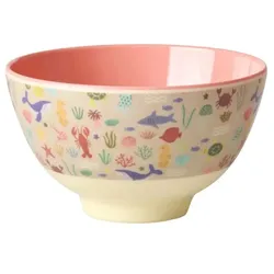 RICE Kleine Kinderschüssel Ocean Print, Koralle - 300 ml Ø 11 cm, Höhe 6 cm