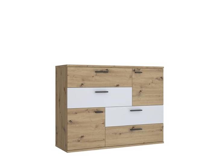 Forte Möbel Skive Kommode, Holzwerkstoff, Artisan Eiche Dekor mit Secret grau, 124,9 x 95,9 x 41,3cm