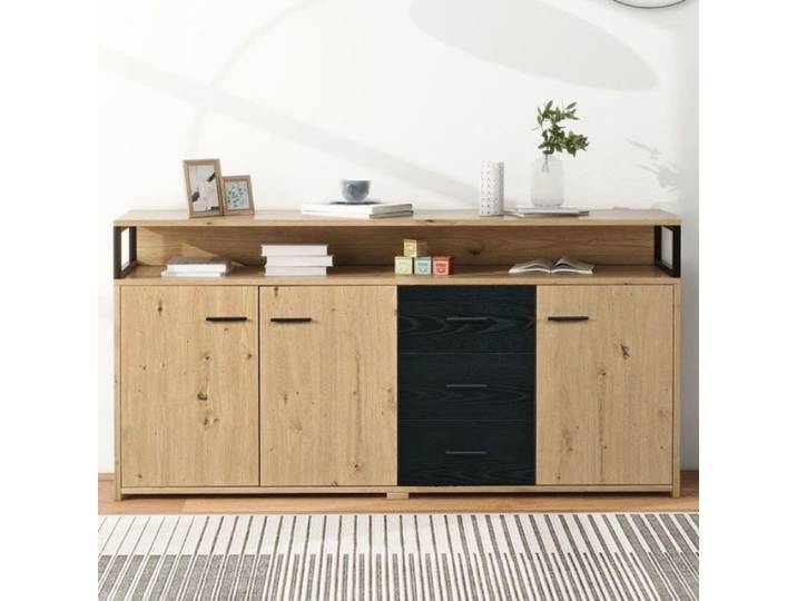 Buffet cuisine - Armoire de cuisine - Noir et marron - Montage facile - Meuble adulte - Buffet haut