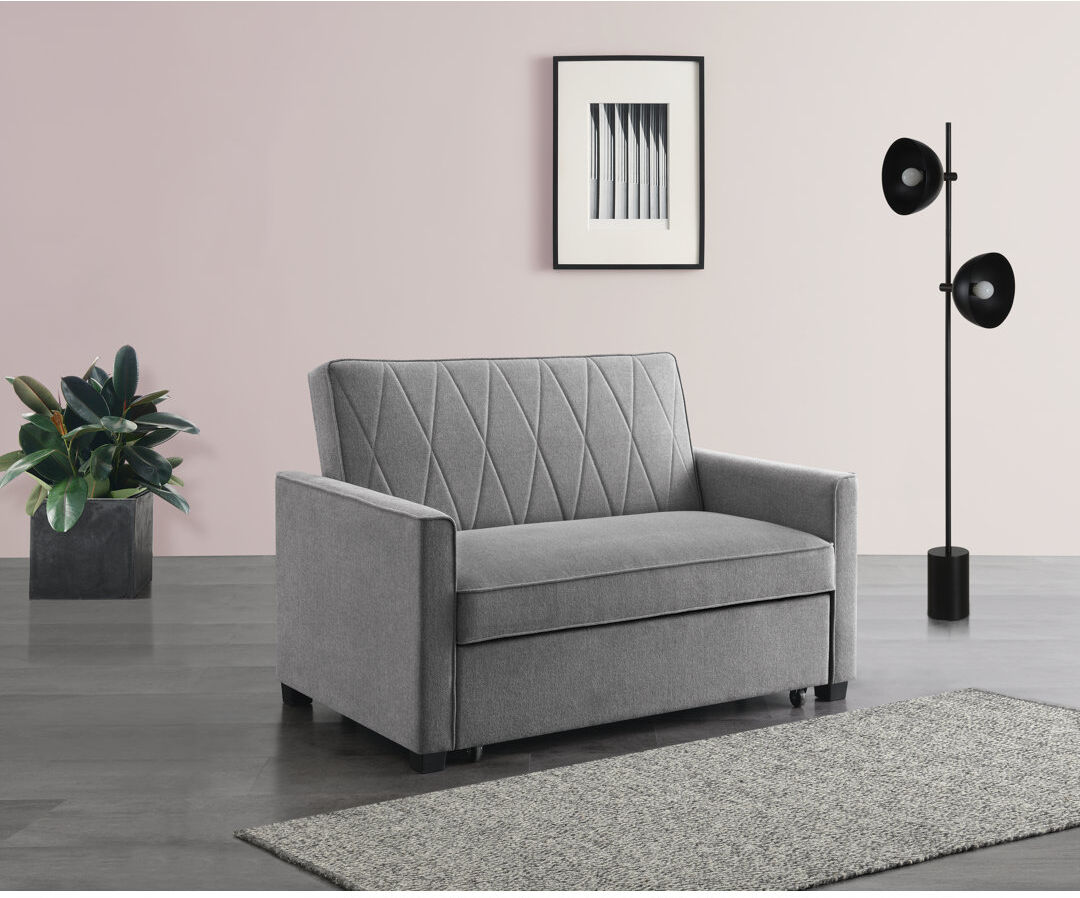 Ebern Designs Gwendolynne 2 Seater Chenille Sofa Bed Peppered Grey 88cm H X 130cm W X 86cm D