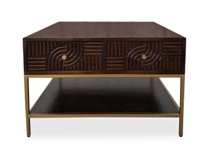 Couchtisch 70x70cm 'Marvello' Mango mahagoni & Metall goldfarbig
