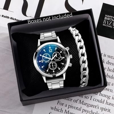 Uplifted Finds Men Business Watch With Steel Band And Bracelet Set black Without Box