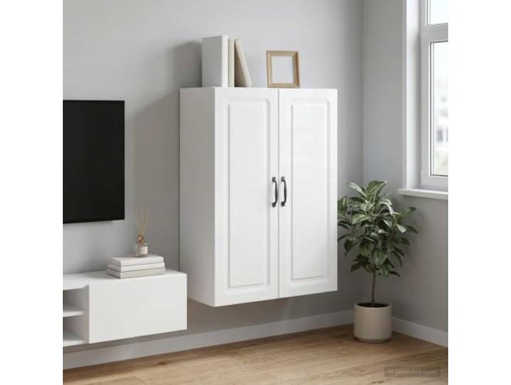 Wandschrank 66 x 34,5 x 90 cm Holzwerkstoff Hochglanz Weiß Stauraumschrank Verstellbare Regale, robuste Oberfläche, pflegeleicht, modernes Design, vielseitig einsetzbar