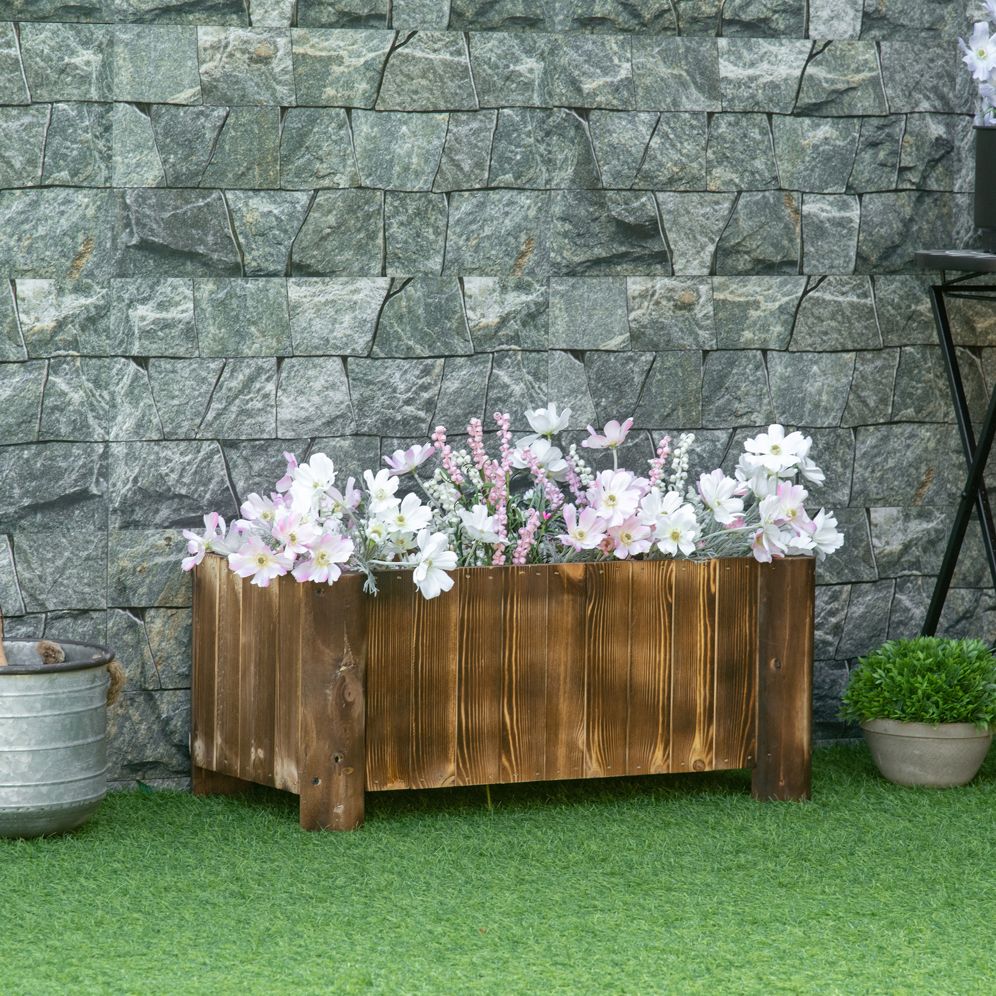 Outsunny Fioriera Vaso per Piante Box Rettangolare in Legno di Abete 70 x 35 x 30cm Aosom