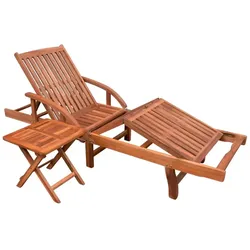 Helloshop26 - Sonnenliege Deckstuhl Sonnenbett Gartenbett Terrassenmöbel mit Tisch aus massivem Akazienholz 02_0012603