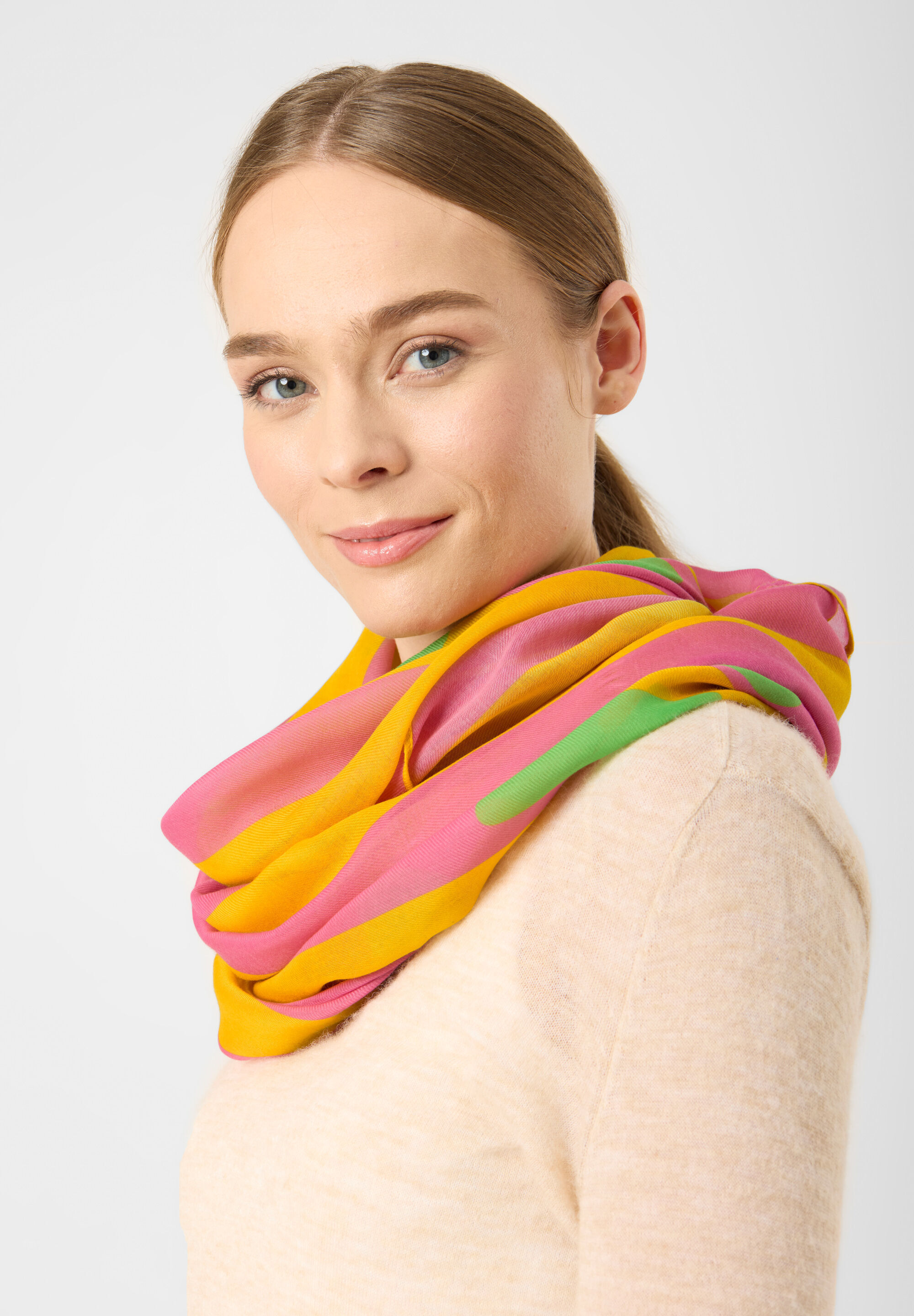 Loop CODELLO "Codello Loop", Damen, orange (pink), Obermaterial: 100% Polyester PES., gestreift, Modetücher Loop, Mit Schriftzug
