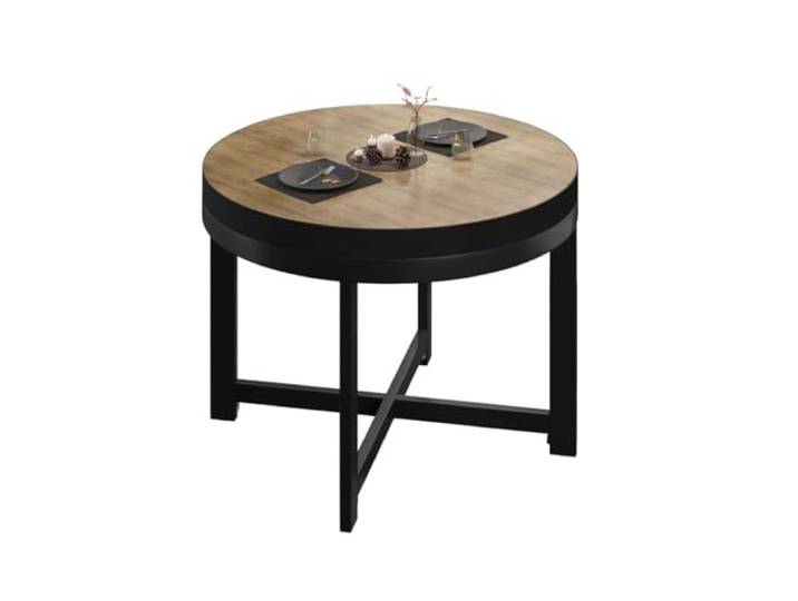 GGMMÖBEL BO Couchtisch Rund Ø70 x H54 cm Wohnzimmertisch Sofatisch Eiche/Schwarz TP: Ø70 x 5 cm Fuß: Ø70 x 50 cm