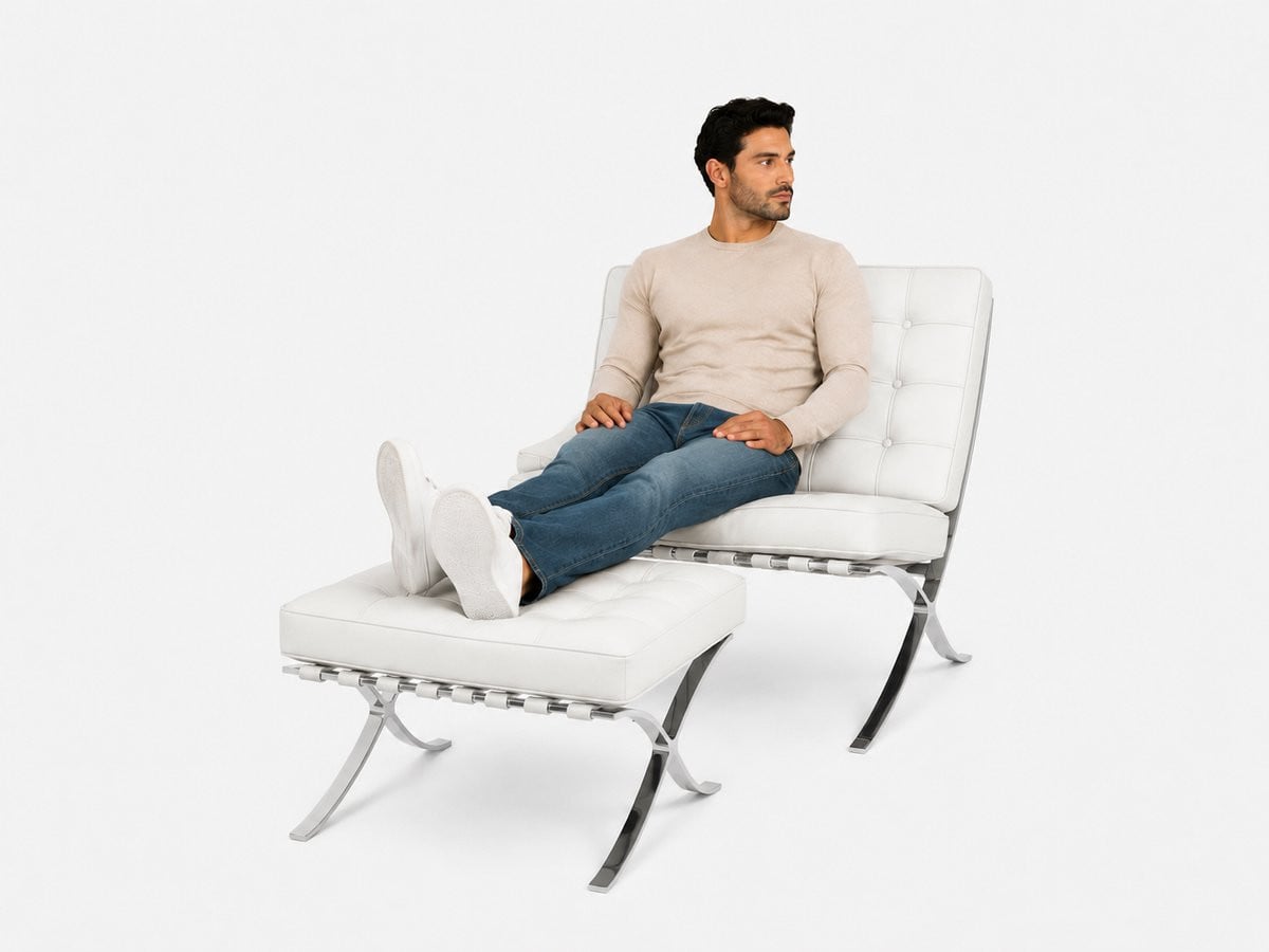 Malmo Fauteuil met Hocker - Wit - Lounge Stoel