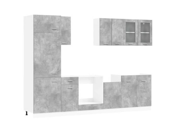 IBUQDDV Kücheneinheit Lyon 8 STK. Betongrau Holzwerkstoff Schubladen, Regale, geschlossene Fächer, verstellbare Füße, Spülenschrank, Geschirrspülerblende, Ofenfach, Scharniertüren