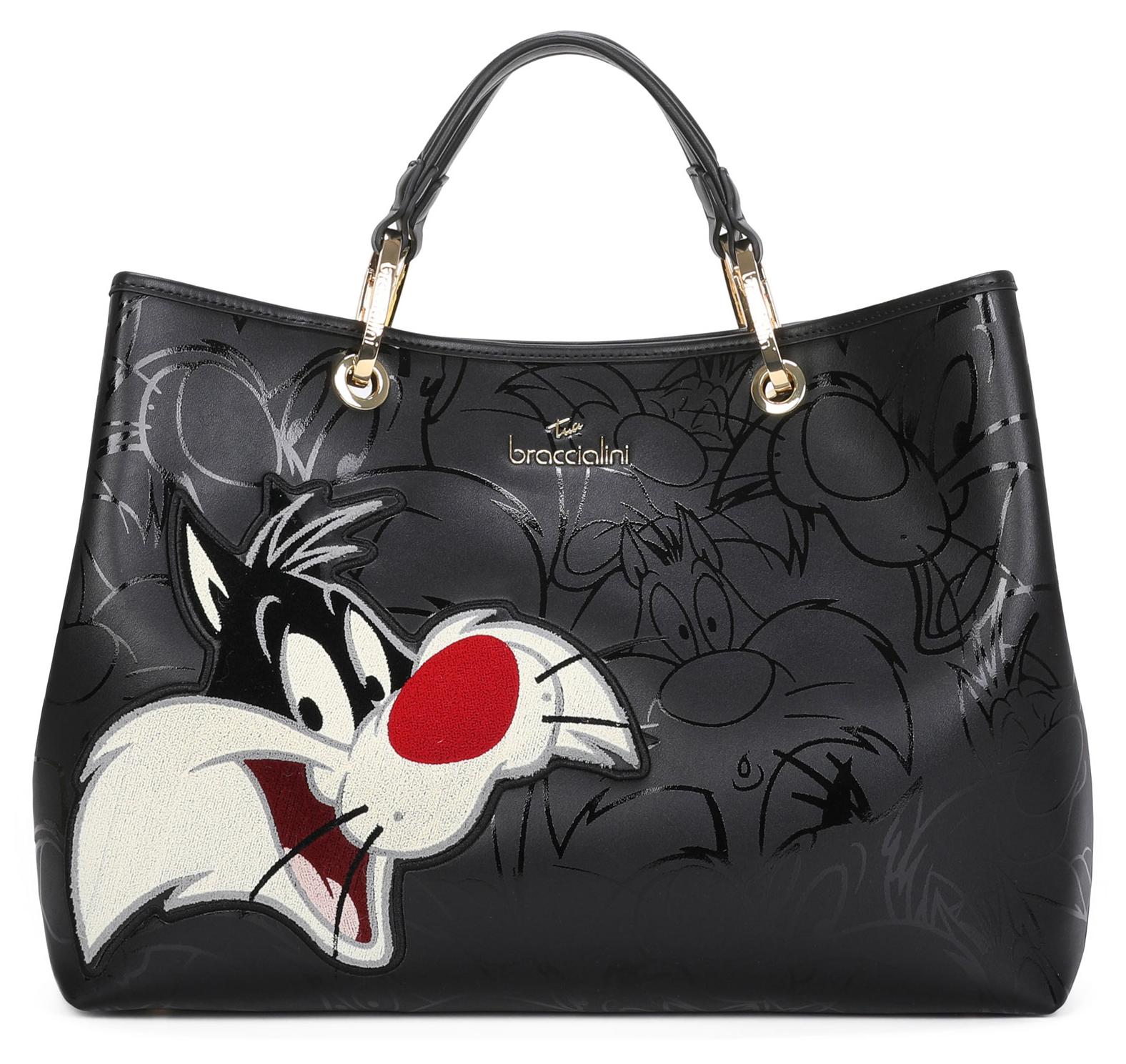 Braccialini Beth Lt Mittelgroße Handtasche in Schwarz mit zwei Henkeln und