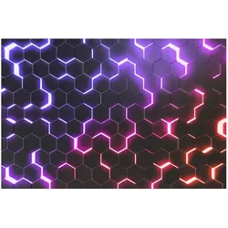 FOTOTAPETE Strukturierte Hexagone mit Neonlicht in Rosa und Lila 288/190 cm