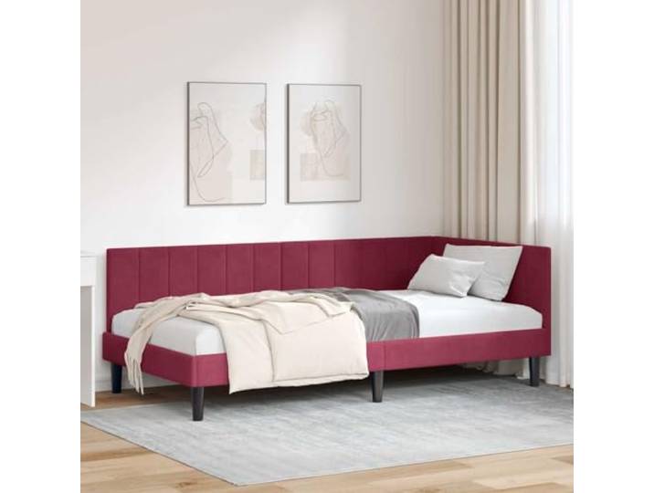 WDGJJFECNMUEHI Stoffbezug L Form Wandlungsfähig Kopfteil 100x200 cm Weinrot Eckbettgestell mit Kopfteil Weinrot 100 cm x 200 cm Samt Polsterbett L-Form Schlafsofa mit Lattenrost Stabil Platzsparend