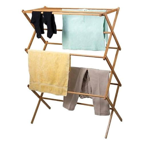 Decopatent Groot opvouwbaar handdoekenrek van bamboe voor handdoeken en kleding