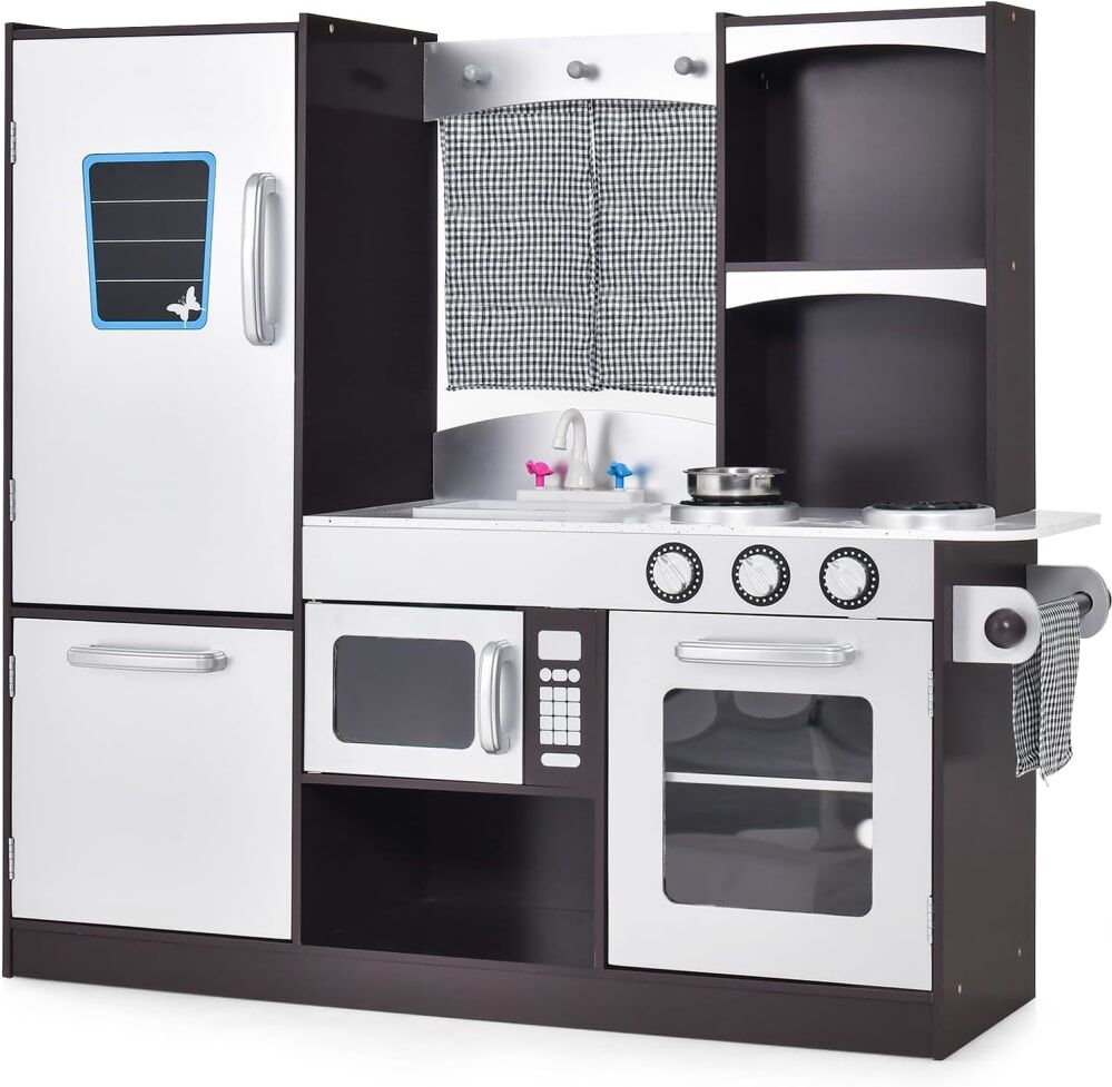 Giantex Ensemble de jeu de cuisine créatif avec réfrigérateur Marron 105x95x32cm