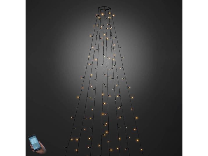 Konstsmide Christmas Per App bedienbarer LED-Baummantel außen 560-flg. Baummantel, dimmbar, schwarz, Kunststoff