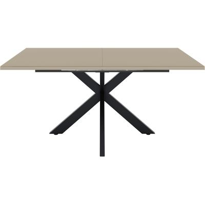 Esstisch MÄUSBACHER "Vitrum", beige (schwarz feinstruktur, glas taupe glanz, schwarz feinstruktur, glas taupe glanz), H:75cm, Tische, Esstisch, Esstisch ausziehbar auf 210 cm, eckige Tischform, Gestell Sternform