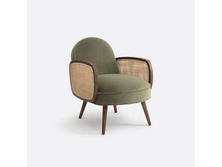 LA REDOUTE Fauteuil velours et cannage, Buisseau Vert