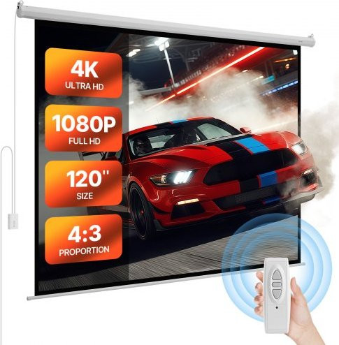 VEVOR Gemotoriseerd Projectiescherm 120 inch 4:3 4K 1080p HD Wit