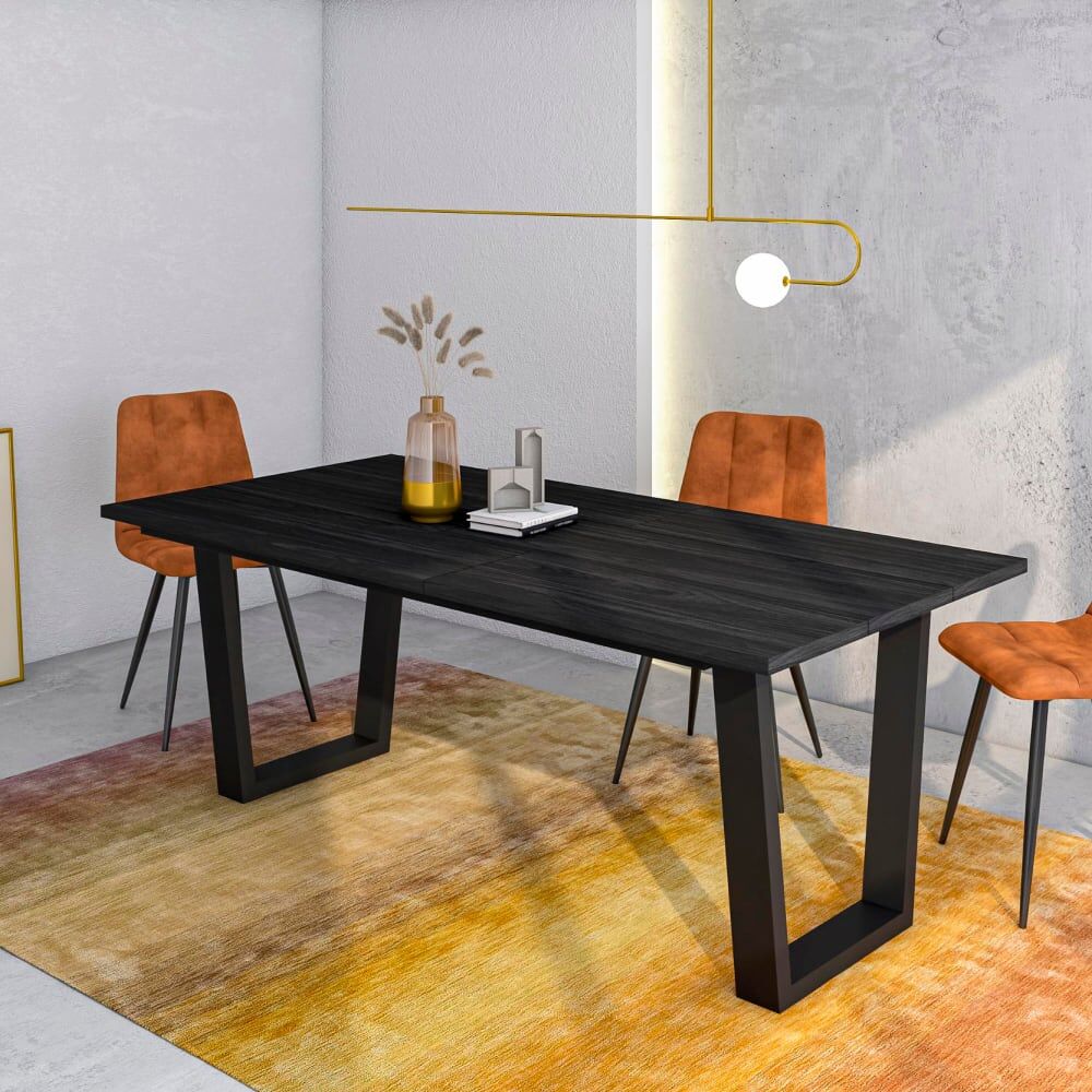 Skraut home Table à manger effet bois noir 194x90x74cm Noir 194x74x90cm