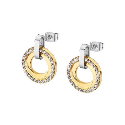 Paar Ohrstecker LOTUS "Essentials", gelbgoldfarben, edelstahlfarben, kristallweiß, kristallweiß, Ohrringe, Damen, 16mm, Edelstahl, mit Glasstein
