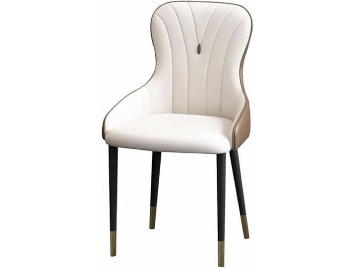 OZSSLJJ Küchen-Esszimmerstühle, modern, Napa-Leder, hohe Rückenlehne, gepolstert, weicher Sitz, Arbeitszimmer, Loungesessel, Wohnzimmer, 2er-Set(White+Coffee,Black Gold Legs)