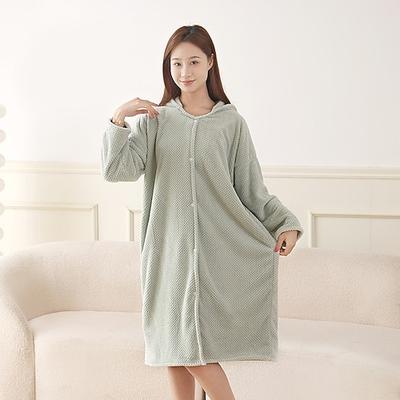 Korallenfarbener Bademantel, weicher Bademantel, tragbares Handtuch mit Kapuze, langer, saugfähiger, schnelltrocknender Hausmantel für Herbst und Winter