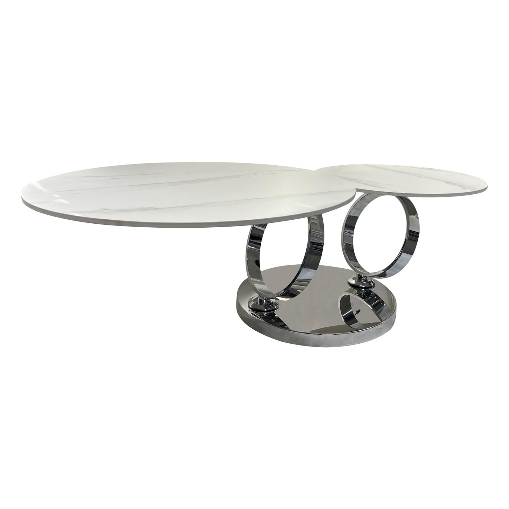 riess-ambiente Design Couchtisch DANCING RINGS weiß rund drehbar Marmor Keramik Chrome Gestell