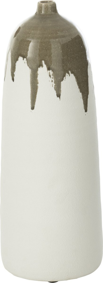 J-Line vaas Olea Fles olijfgroen/wit - Hoogte: 47 cm