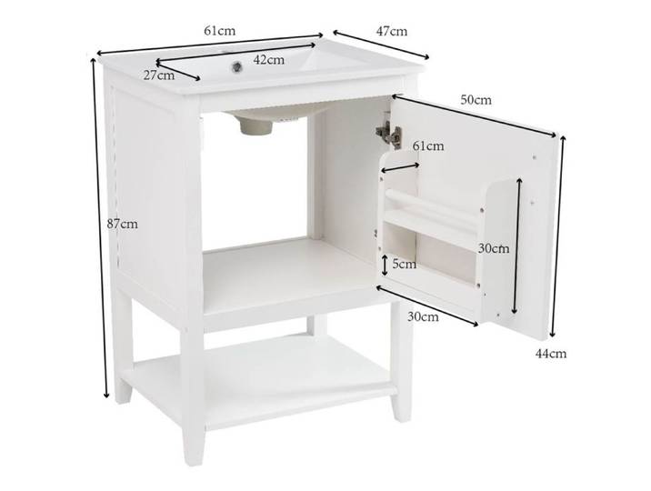 Meuble de salle de bain simple lavabo meuble sous lavabo 60 cm avec lavabo en céramique avec étagère blanc