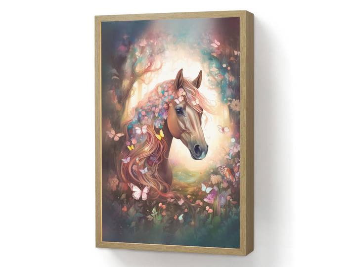 OnlyWow Wandleuchte MIT Akku Pferd - Natur - Blumen - Schmetterlinge - Wald 40x60 cm, Dunkelbraun, Rechteckig, LED integrated, 40x60x8 cm, Lampen & Leuchten, Innenbeleuchtung, Wandleuchten