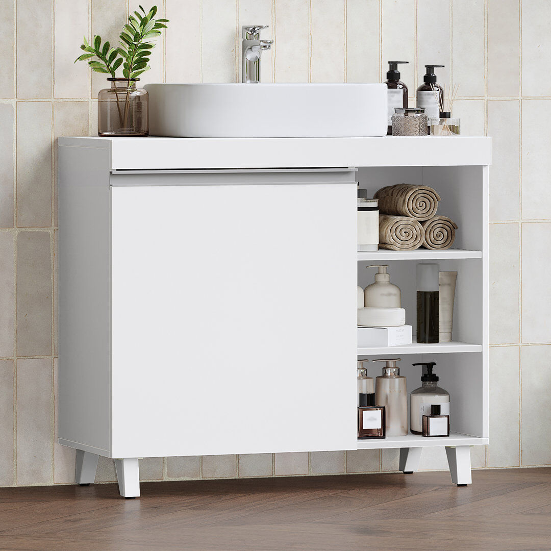 East Urban Home Under Sink Bathroom Cabinet, Under Sink Cabinet with Drawers and Open Storage, Bathroom Sink Unit for Washbasins with Pedestal and Feet, Bathroom Vani
