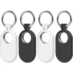 Cazy Silikon Hülle Kompatibel mit Samsung SmartTag2 - Schwarz/Weiss - 4 Stück, Tracker Zubehör, Weiss, Schwarz