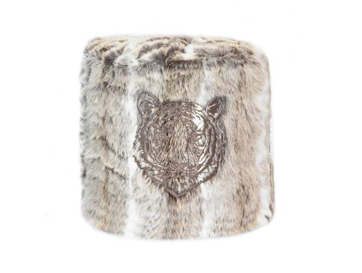 Pouf en fausse fourrure brodé marron clair