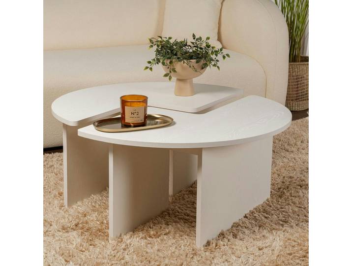 Table basse ronde - design puzzle MARFA - Blanc