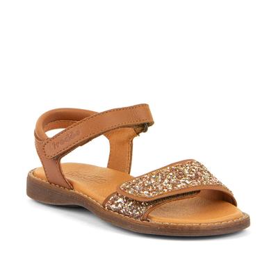 Sandale FRODDO "Lore Sparkle", Mädchen, Gr. 33, braun (cognac), Leder, Glitzer, festlich, Schuhe Sandale, Sommerschuh, Klettschuh, Sandalette, mit zwei Klettverschlüsse