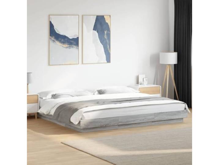 RJPLMFV Bettgestell, 200 x 200 cm, Holz, Technik, Grau Ohne Matratze, Lattenrost inklusive, modernes Design, langlebig