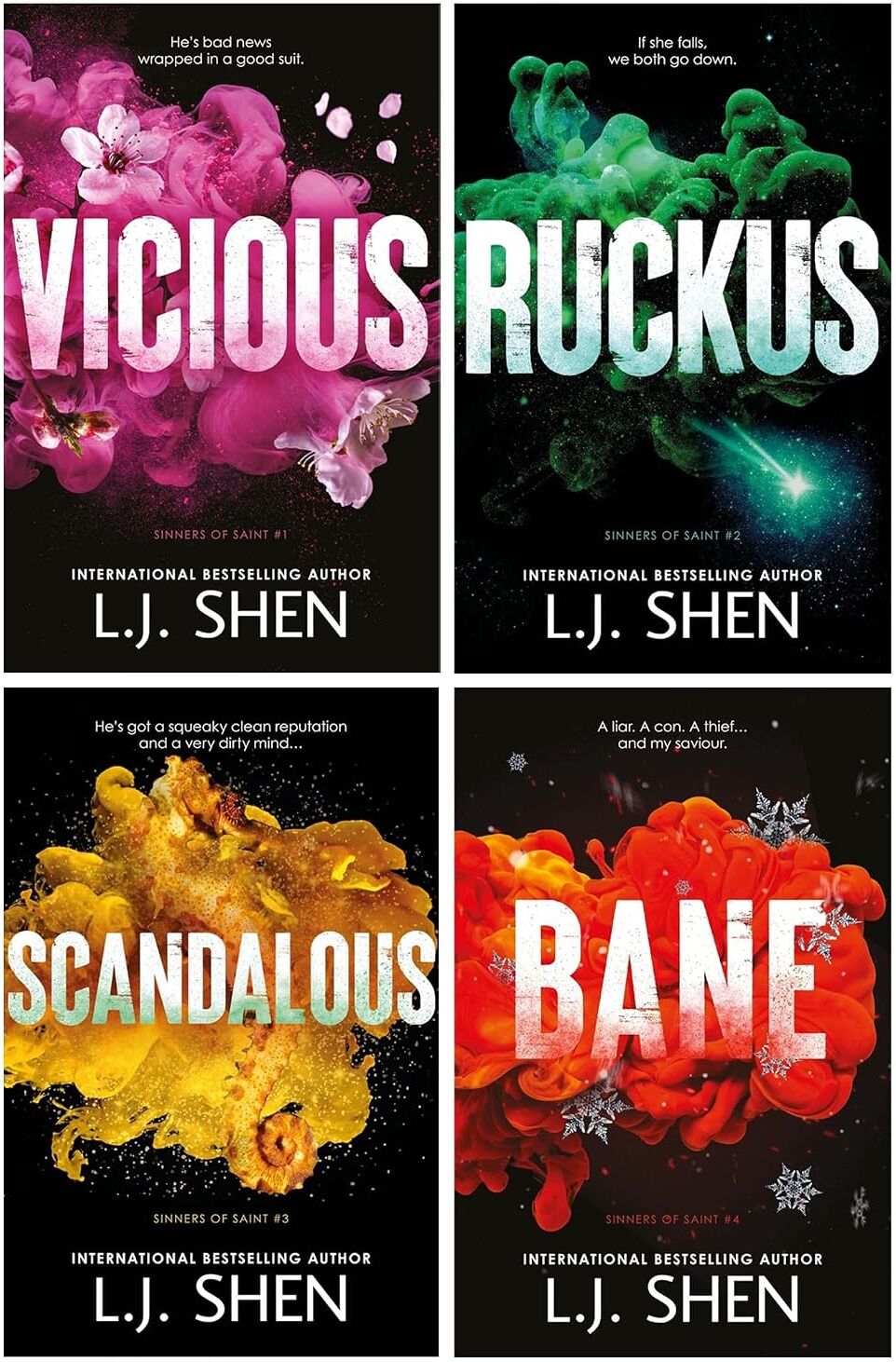 Bloom Books Sinners of Saint Series 4 Books Collection Set by L.J. Shen (Vicious, Ruckus, Scandalous & Bane) - Dark Romance - Paperback - New
