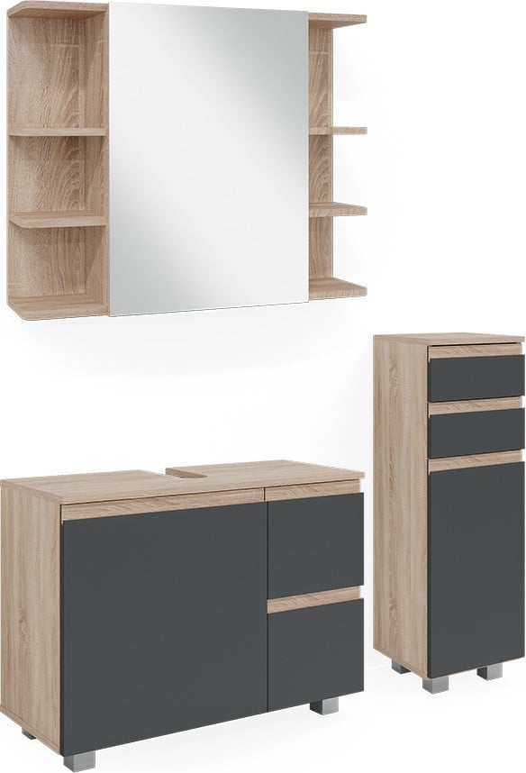 Vicco Badkamermeubel set J-Shape Sonoma 3-delig, Model 40124