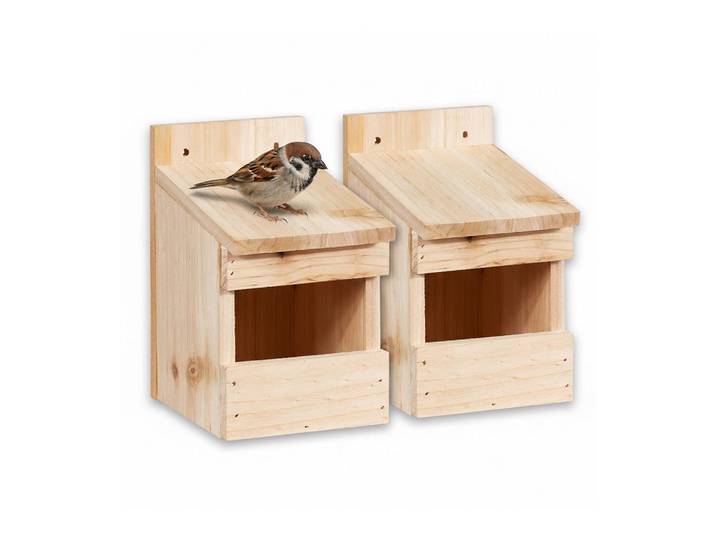 Relaxdays Nistkasten Natur 2er-Set Tannenholz, Hellbraun, Holz, 12x20x15.5 cm, Dekoration, Gartendeko
