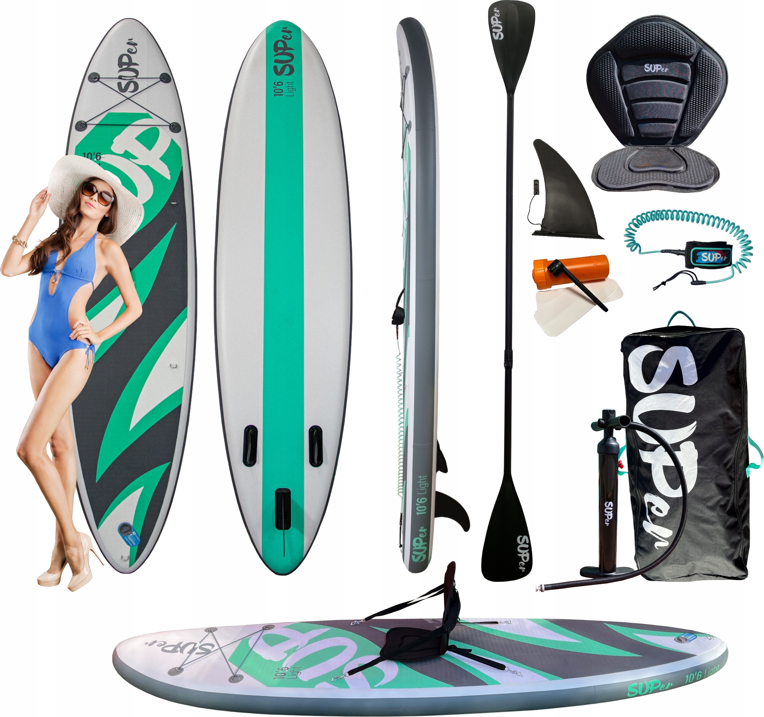 SUP-Board Combo 106 Allround mit 2in1-Paddel, Sitz, Rucksack, Leash UOne
