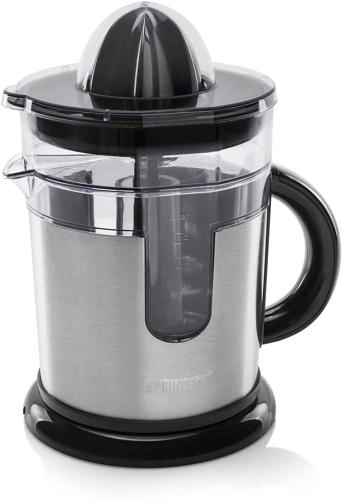 Princess Entsafter "1.2 l Silber", schwarz (silberfarben, transparent, schwarz), Entsafter, Siebeinsatz, Entsafter silberfarben, transparent, schwarz Einheitsgröße