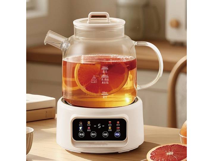 Bouilloire Électrique Multifonction 600W en Verre avec Contrôle de Température, Théière à Fleurs 1.2L, Programmation 24h pour Mijoter et Faire Bouillir