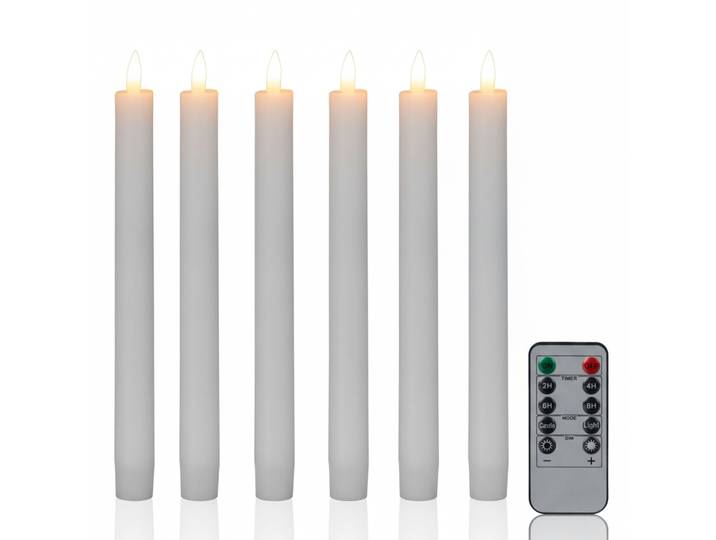 LED Stabkerzen mit Timer 6er-Set Weiss